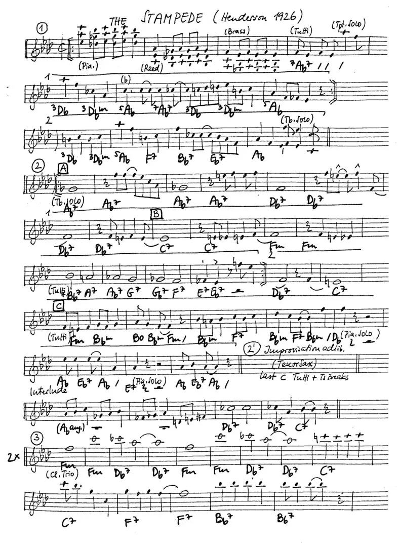 the stampede 1 free jazz leadsheet - Courtesy of the Jungle Jazz Band